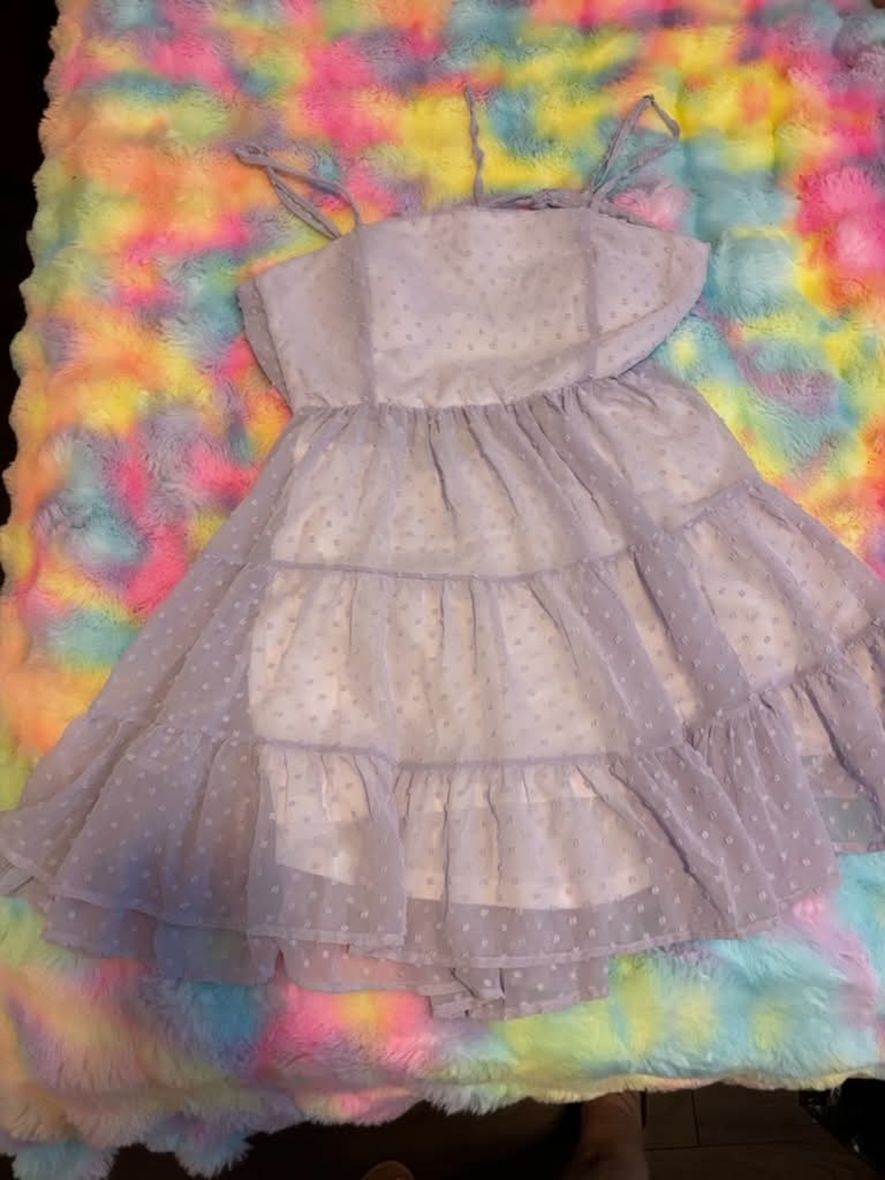 Streetwear Society Light Lavender Tiered Swiss Dot Sundress